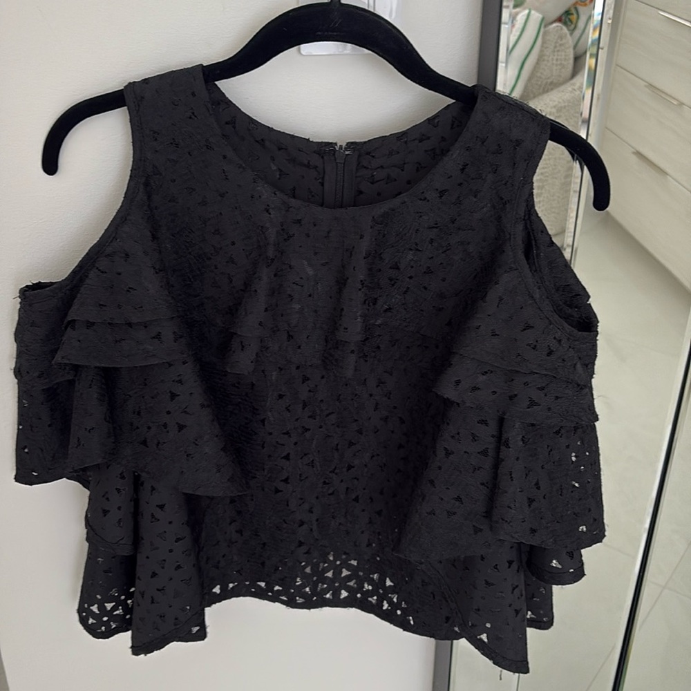 GRACIA ELEGANT BLACK EYELET OFF SHOULDER TOP